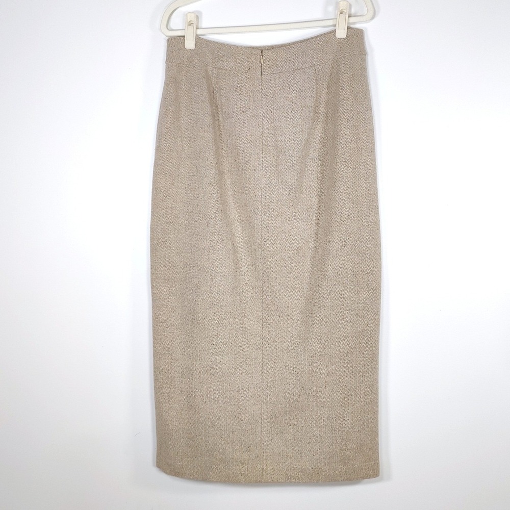 Ann Taylor Silk Wool Herringbone Maxi Pencil Skirt 12 Beige Tan Quiet Luxury - Picture 7 of 9